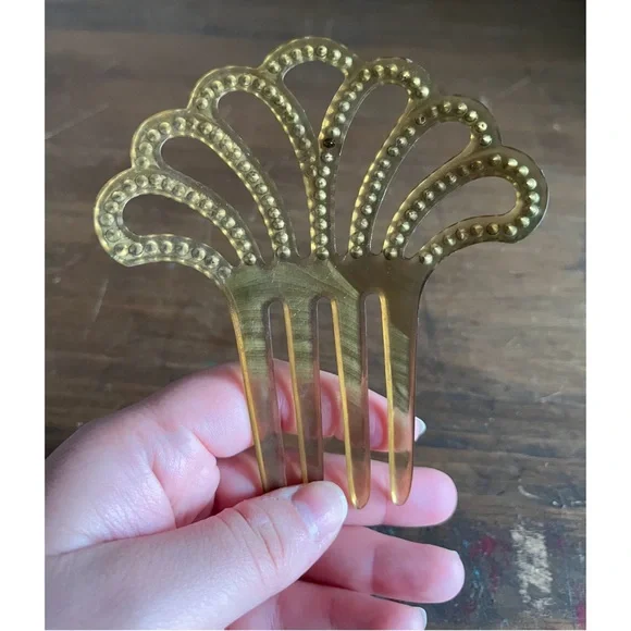 💚Vintage Celluloid Sevilla Spanish Flamenco Hair Comb with Green Crystal Gems💚 - Picture 4 of 5